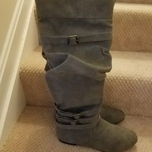 Grey Knee High Sweater Boot